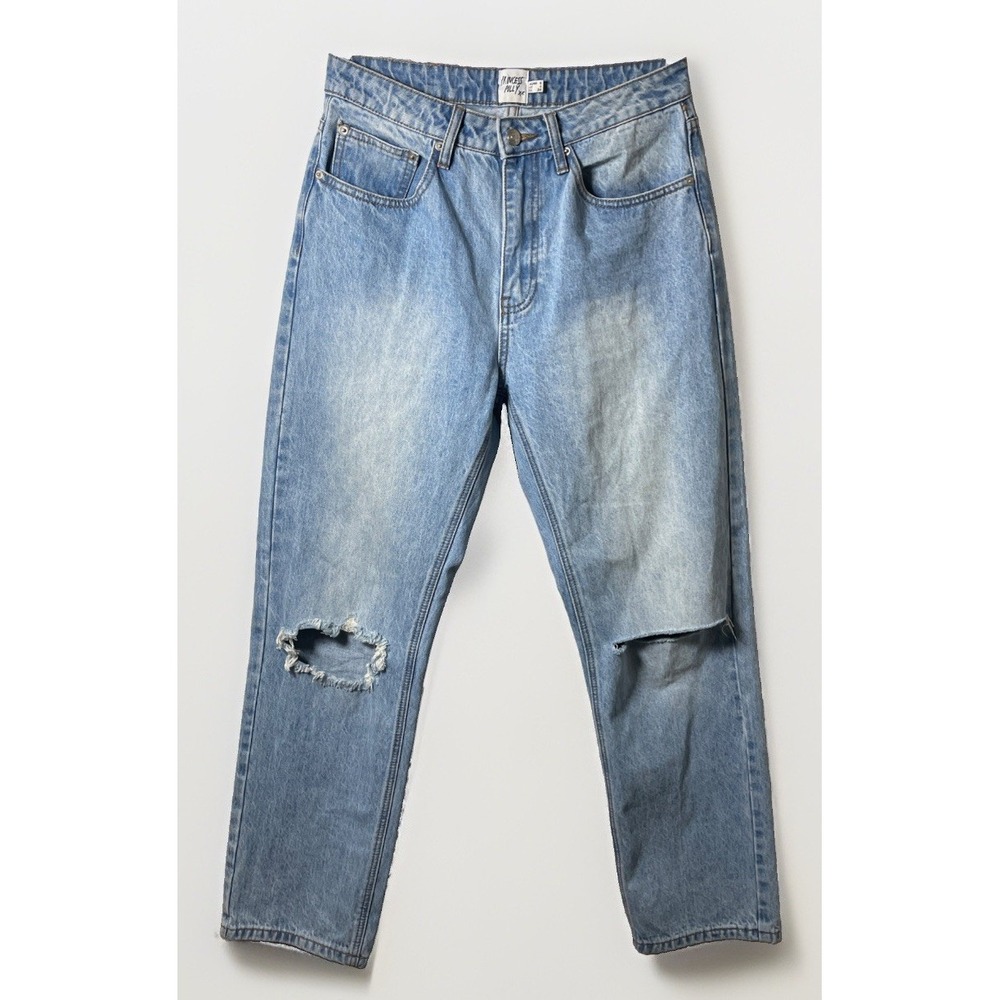 PRINCESS POLLY women's 4 high rise distressed straight leg boyfriend denim jeans